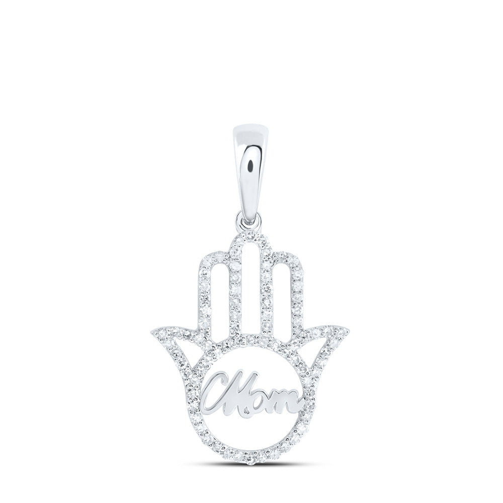 10kt White Gold Womens Round Diamond Mom Hamsa Pendant 1/3 Cttw