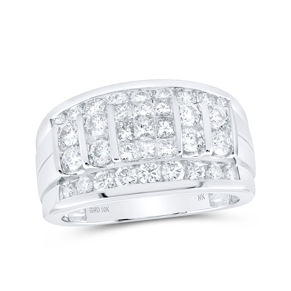 10kt White Gold Mens Princess Diamond Band Ring 2 Cttw