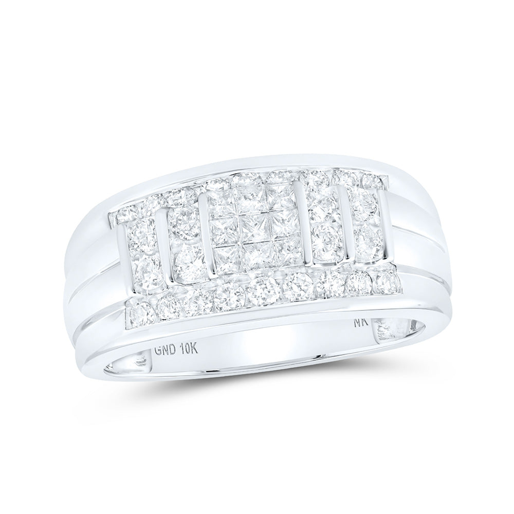 10kt White Gold Mens Princess Diamond Band Ring 1 Cttw