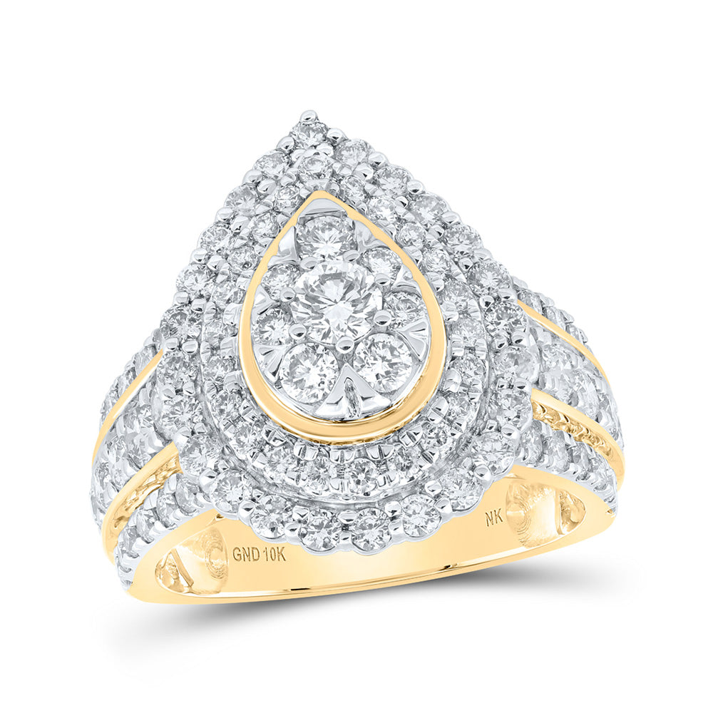 10kt Yellow Gold Womens Round Diamond Teardrop Cluster Ring 2 Cttw