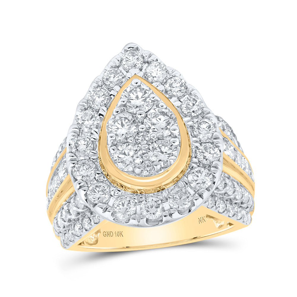 10kt Yellow Gold Womens Round Diamond Teardrop Cluster Ring 3 Cttw