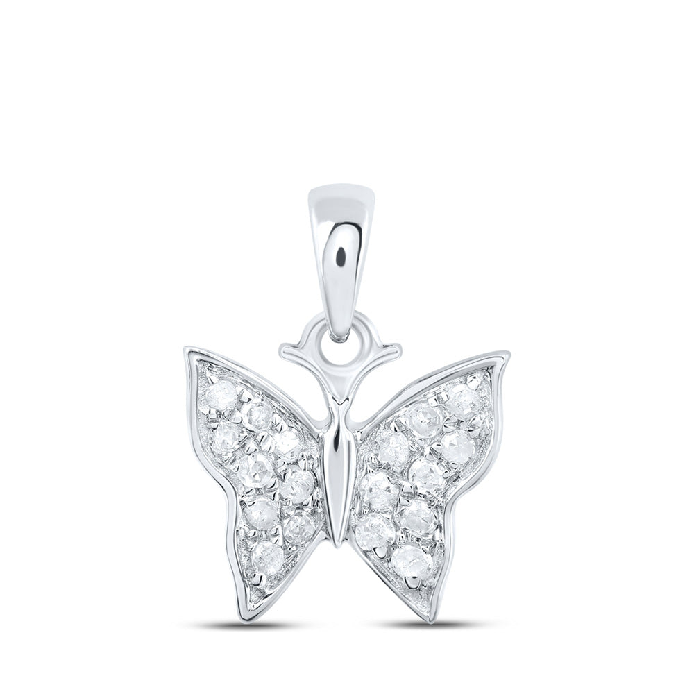 10kt White Gold Womens Round Diamond Butterfly Pendant 1/20 Cttw