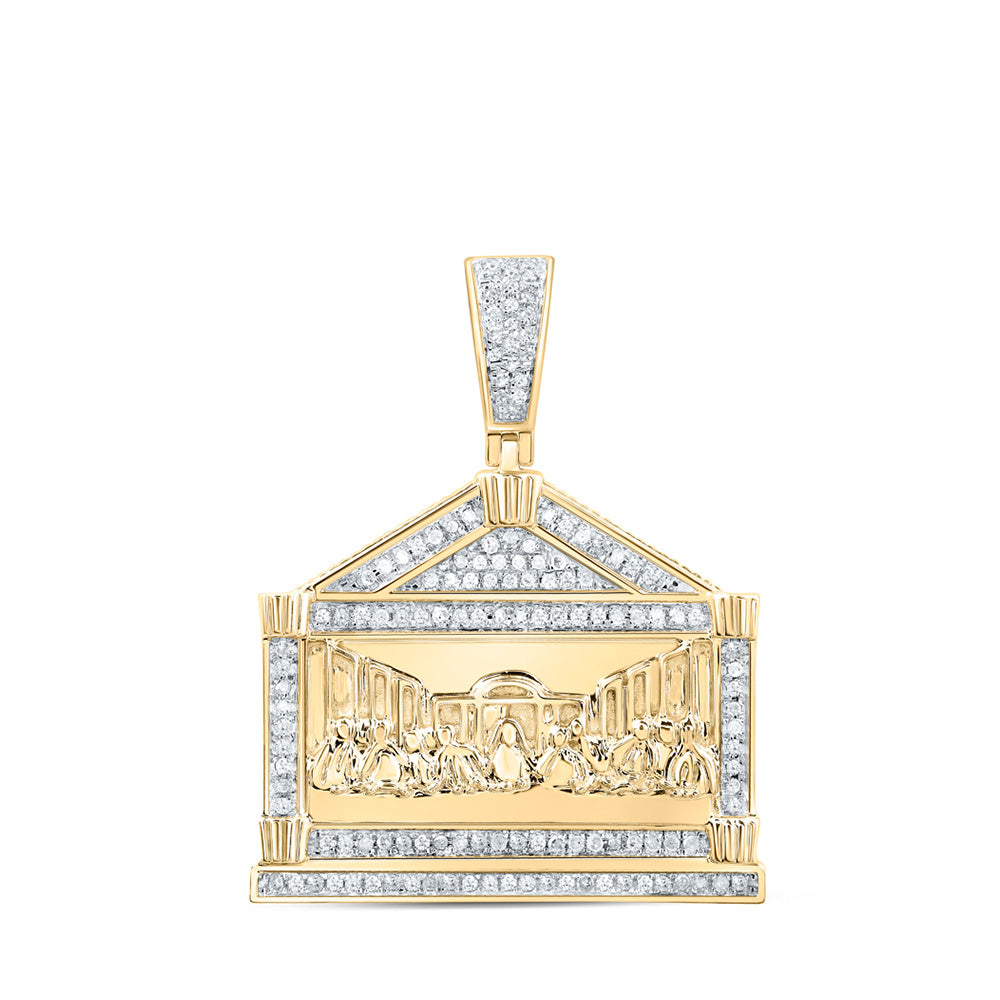 10kt Yellow Gold Mens Round Diamond Last Supper Charm Pendant 3/8 Cttw