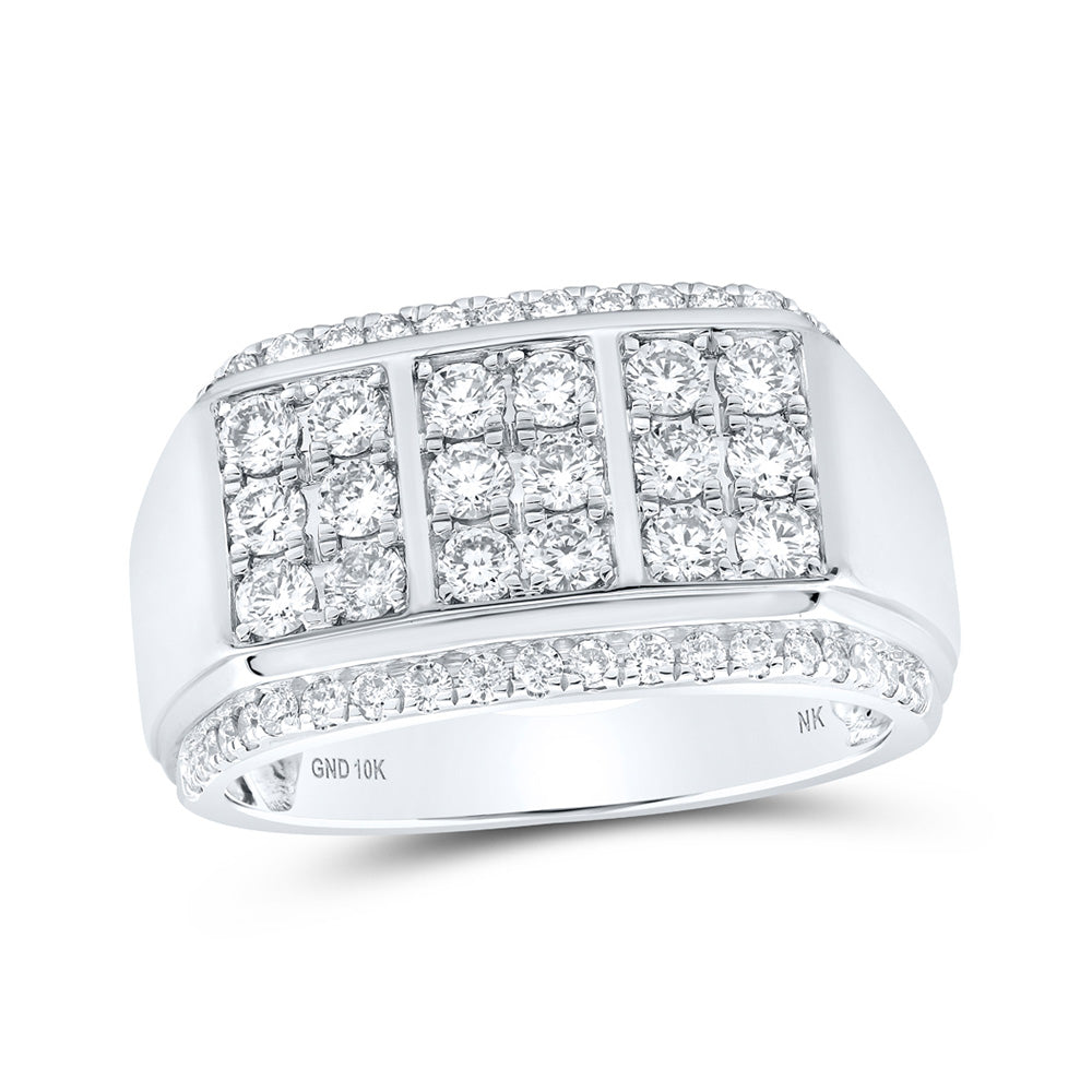 10kt White Gold Mens Round Diamond Band Ring 1-1/2 Cttw