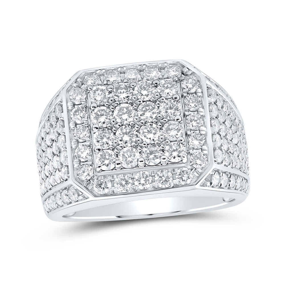 14kt White Gold Mens Round Diamond Square Ring 3 Cttw