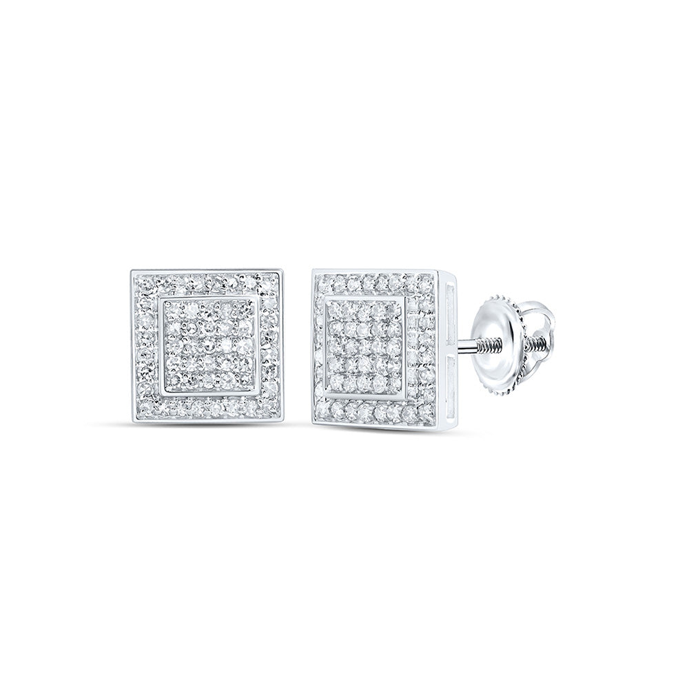 10kt White Gold Womens Round Diamond Square Earrings 3/8 Cttw