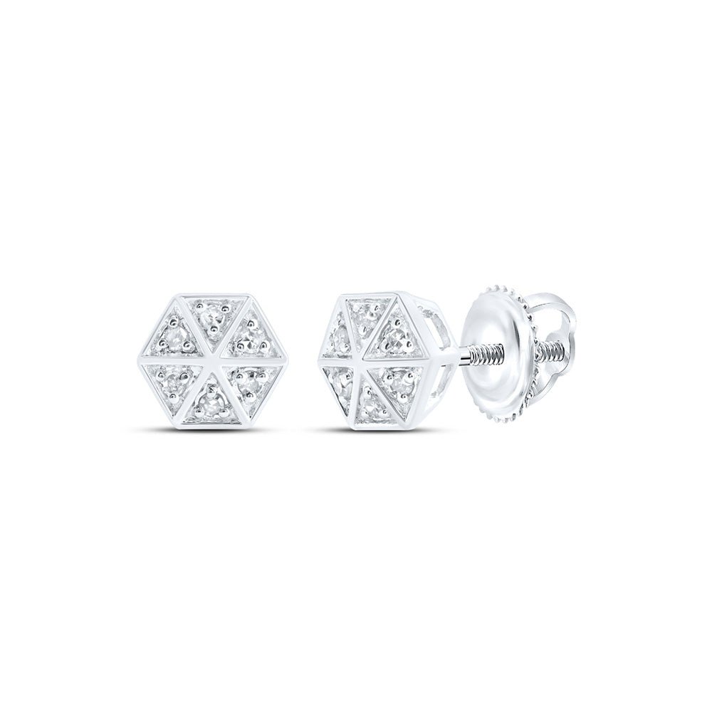 10kt White Gold Womens Round Diamond Hexagon Earrings 1/10 Cttw