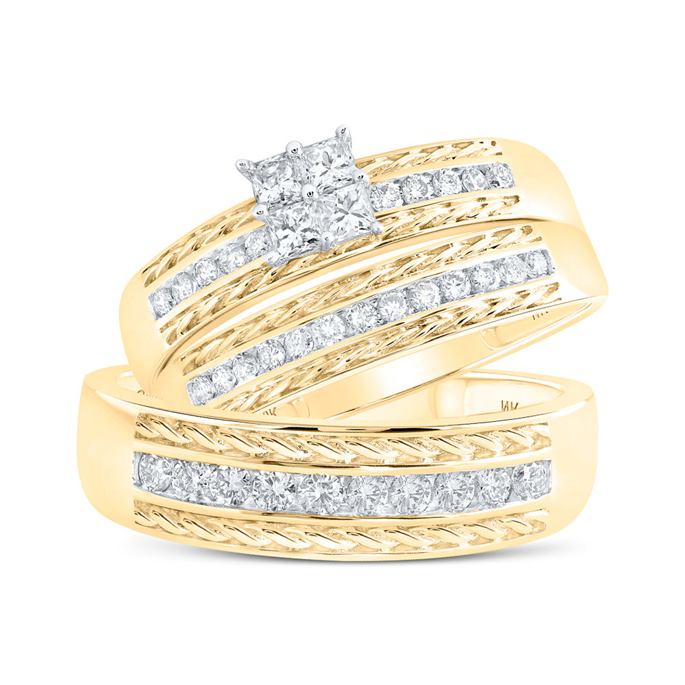 10kt Yellow Gold His Hers Round Diamond Square Matching Wedding Set 3/4 Cttw