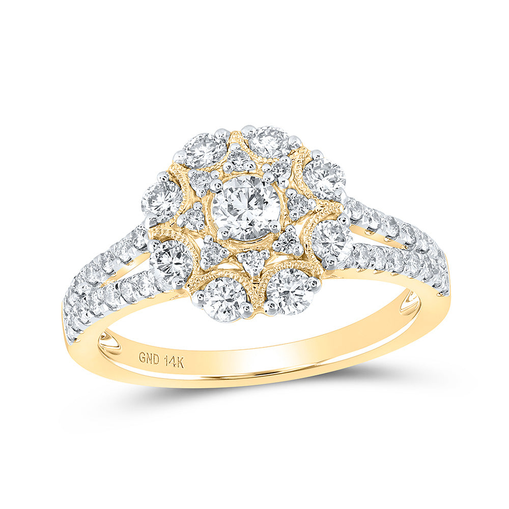 14kt Yellow Gold Womens Round Diamond Cluster Ring 1 Cttw