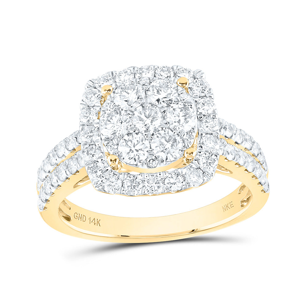 14kt Yellow Gold Womens Round Diamond Square Cluster Ring 1-1/2 Cttw