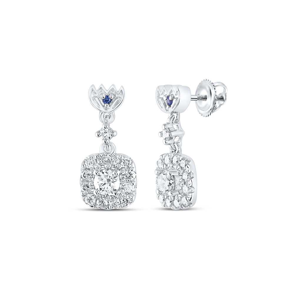 14kt White Gold Womens Round Diamond Square Dangle Earrings 1/2 Cttw