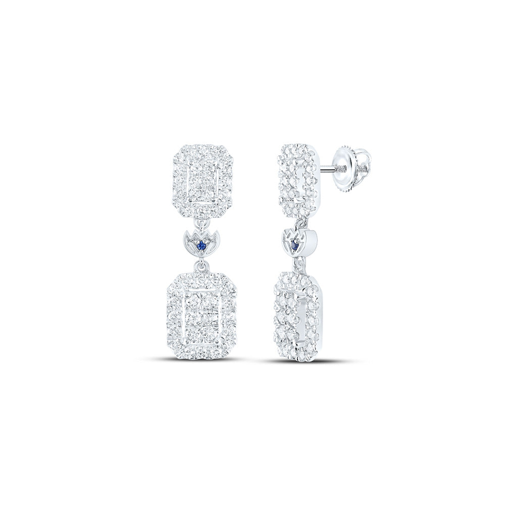 14kt White Gold Womens Round Diamond Dangle Earrings 1 Cttw