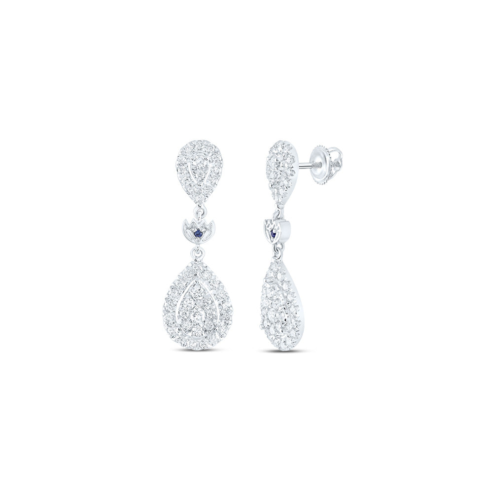 14kt White Gold Womens Round Diamond Dangle Earrings 1 Cttw