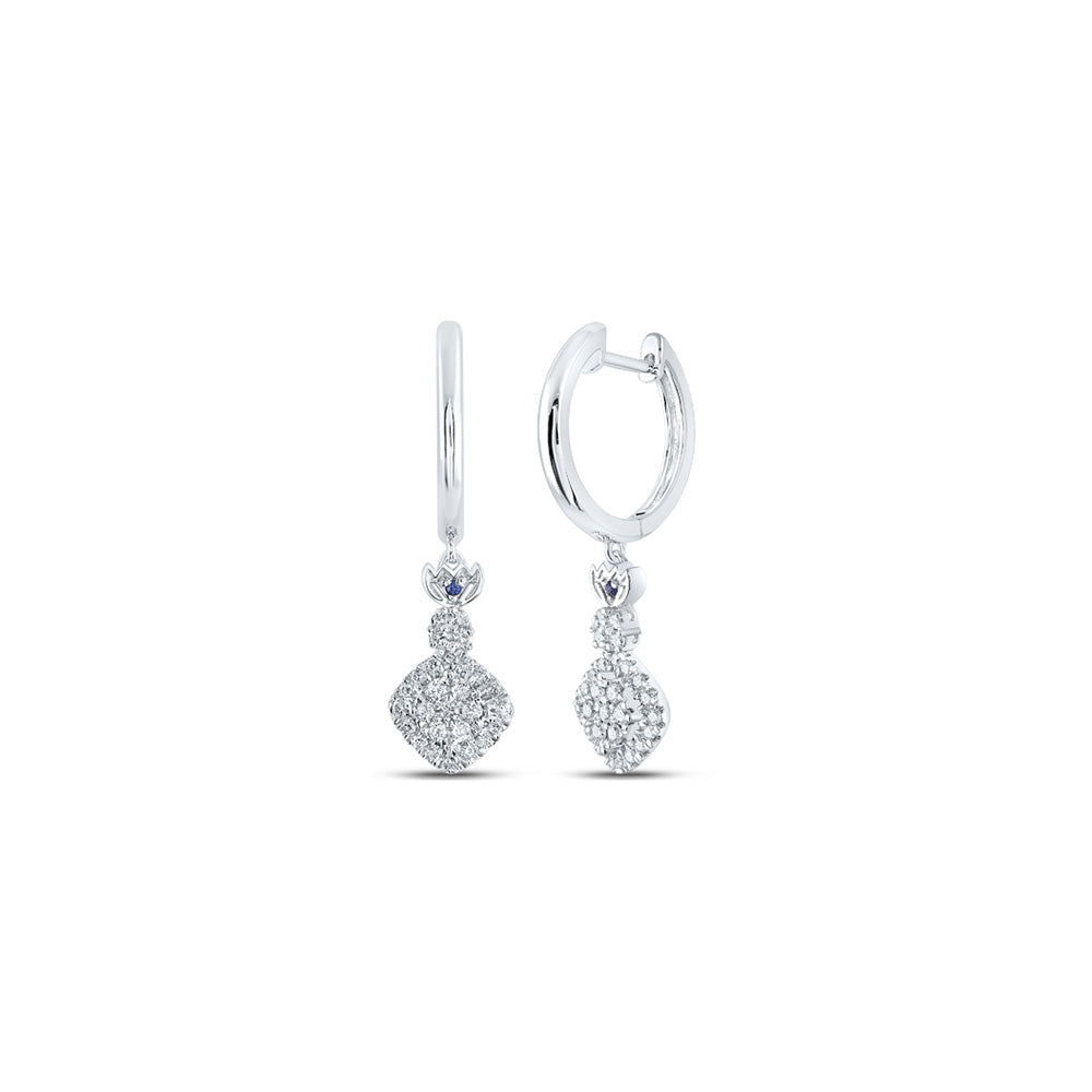 14kt White Gold Womens Round Diamond Square Hoop Dangle Earrings 1/2 Cttw