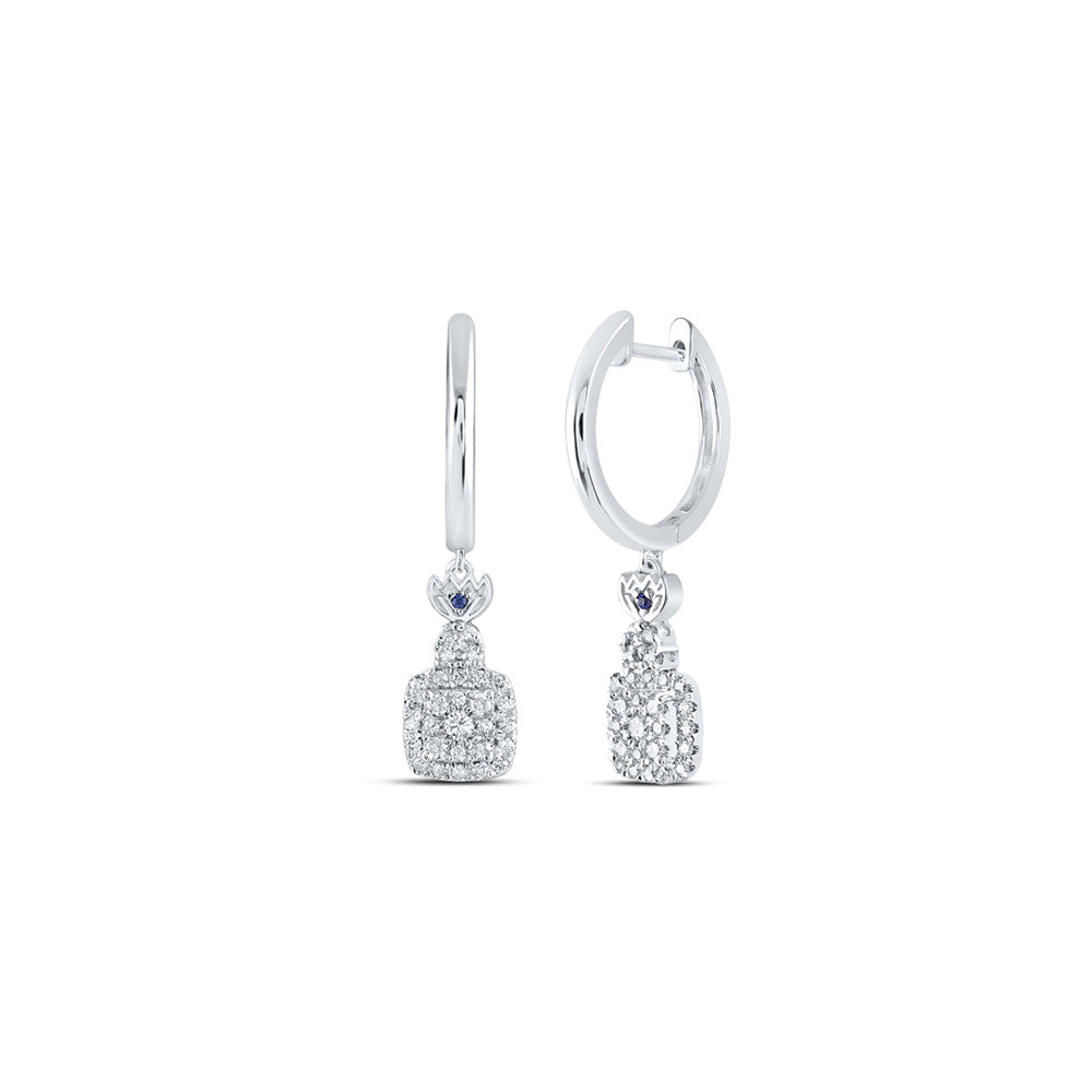 14kt White Gold Womens Round Diamond Square Hoop Dangle Earrings 1/2 Cttw