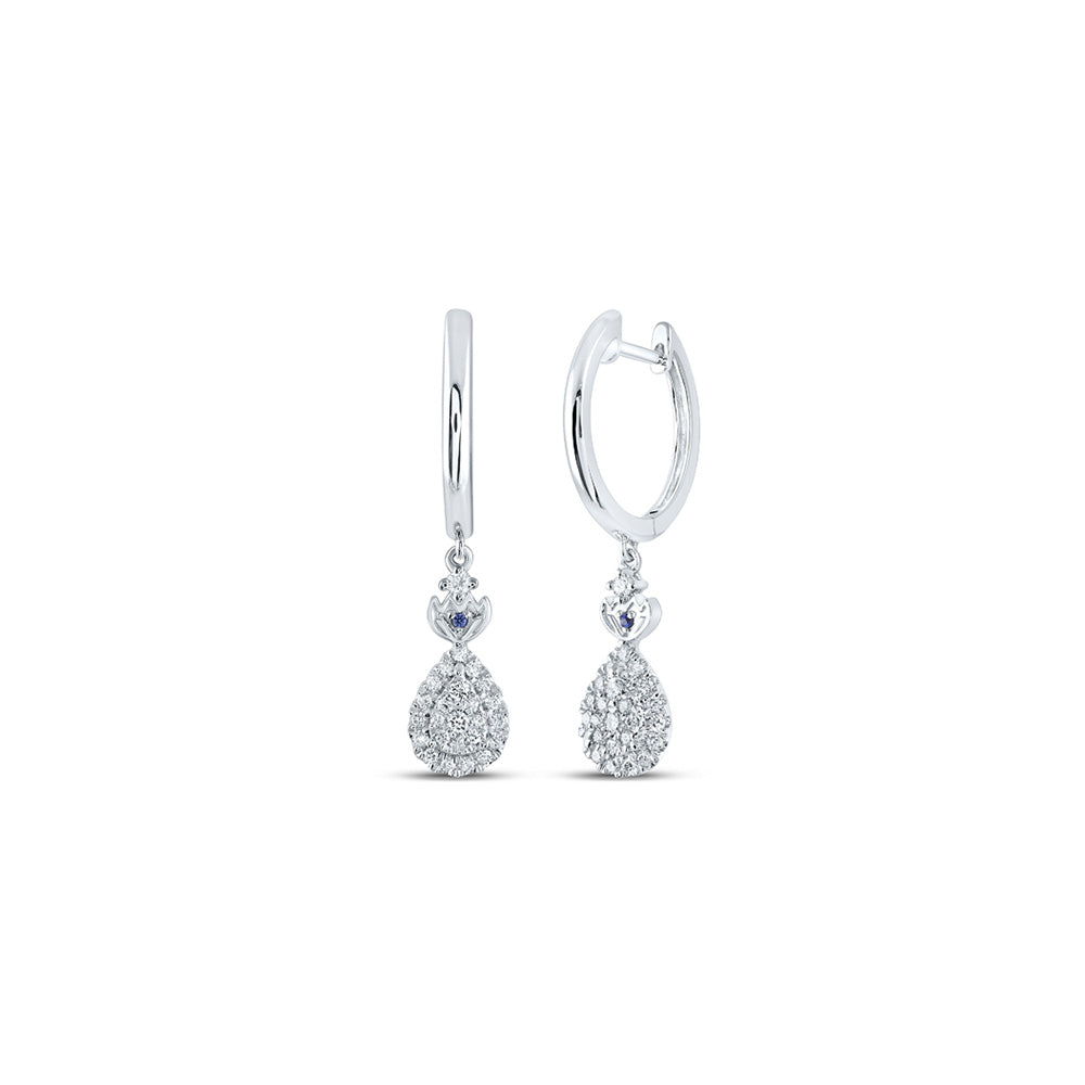 14kt White Gold Womens Round Diamond Teardrop Hoop Dangle Earrings 1/3 Cttw