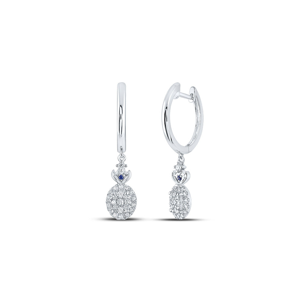 14kt White Gold Womens Round Diamond Hoop Oval Dangle Earrings 1/3 Cttw