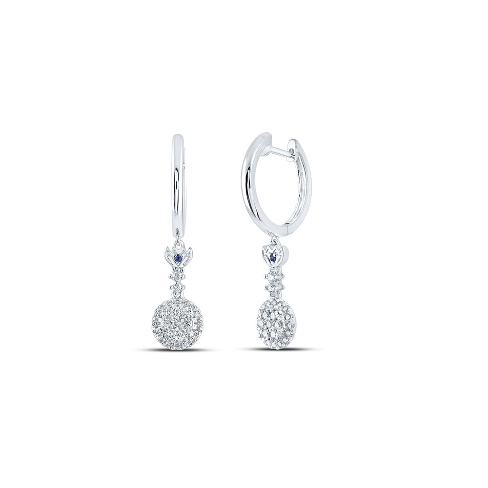 14kt White Gold Womens Round Diamond Dangle Earrings 1/2 Cttw