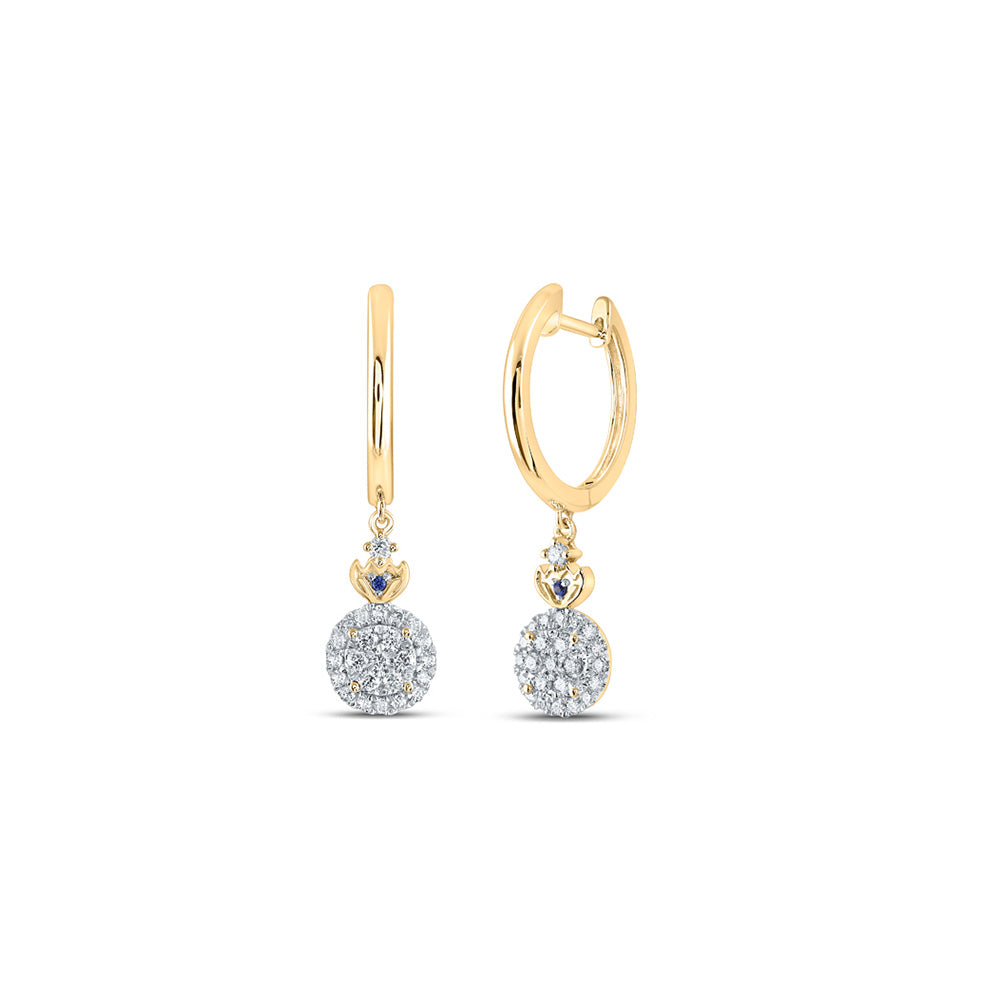 14kt Yellow Gold Womens Round Diamond Dangle Earrings 3/8 Cttw