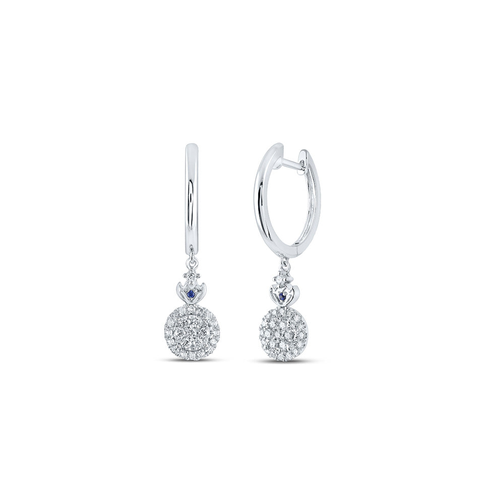 14kt White Gold Womens Round Diamond Hoop Dangle Earrings 3/8 Cttw