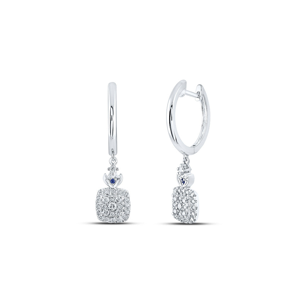 14kt White Gold Womens Round Diamond Square Hoop Dangle Earrings 1/2 Cttw