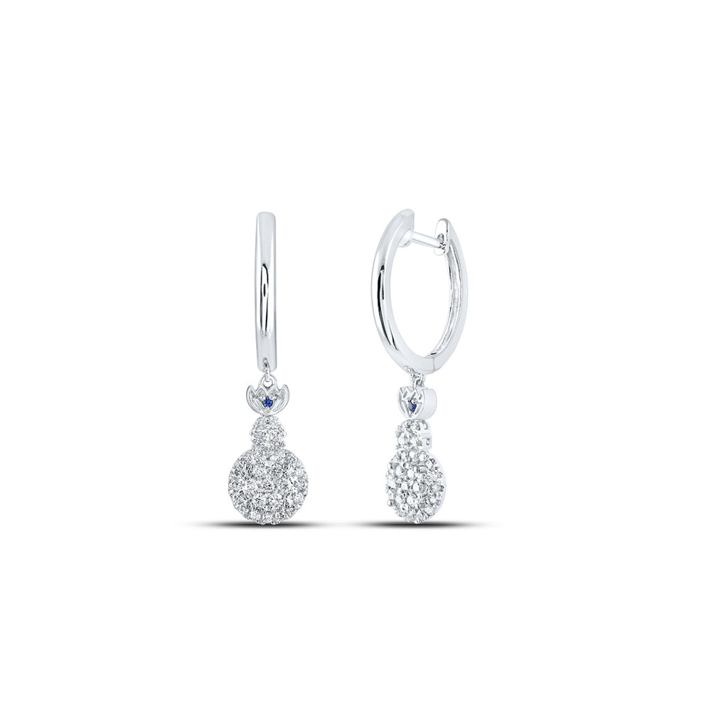 14kt White Gold Womens Round Diamond Hoop Dangle Earrings 1/2 Cttw