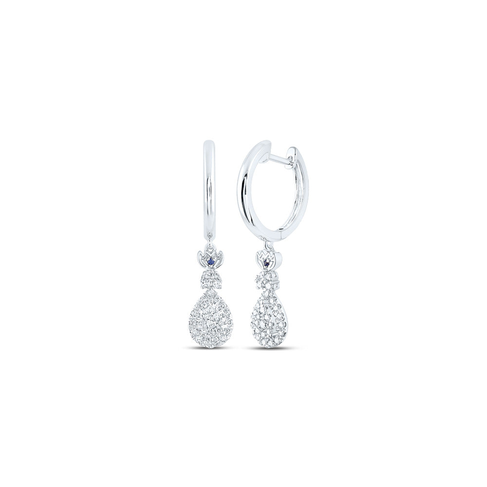 14kt White Gold Womens Round Diamond Teardrop Hoop Dangle Earrings 1/2 Cttw