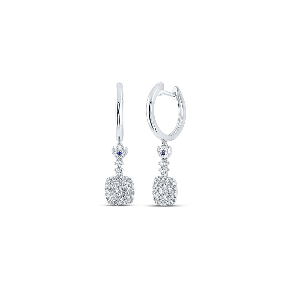 14kt White Gold Womens Round Diamond Square Hoop Dangle Earrings 1/2 Cttw