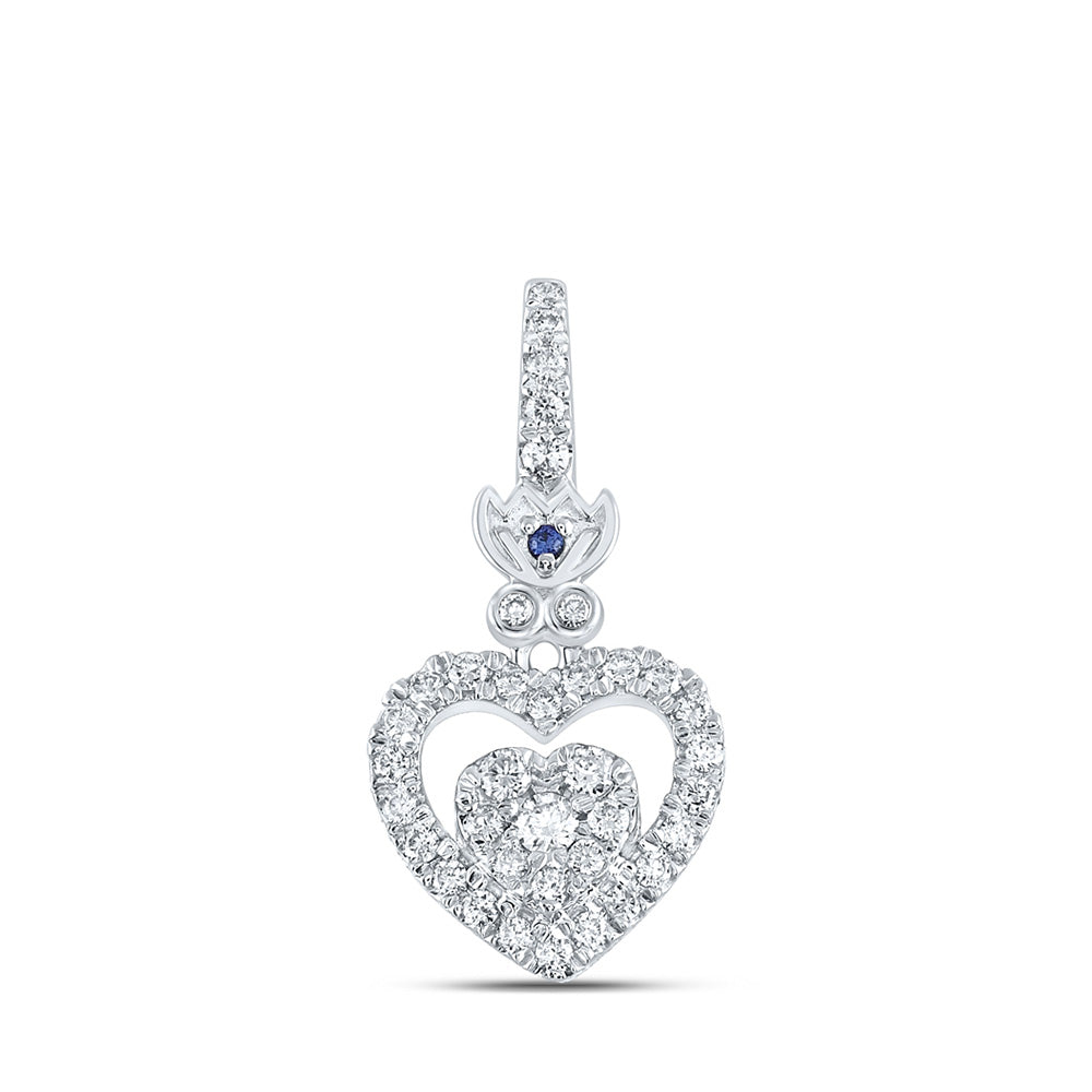 14kt White Gold Womens Round Diamond Heart Pendant 1/4 Cttw