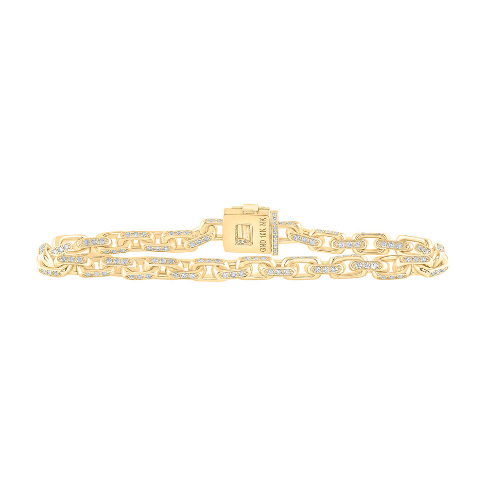 10kt Yellow Gold Mens Round Diamond Cable Chain Link Bracelet 3-3/4 Cttw