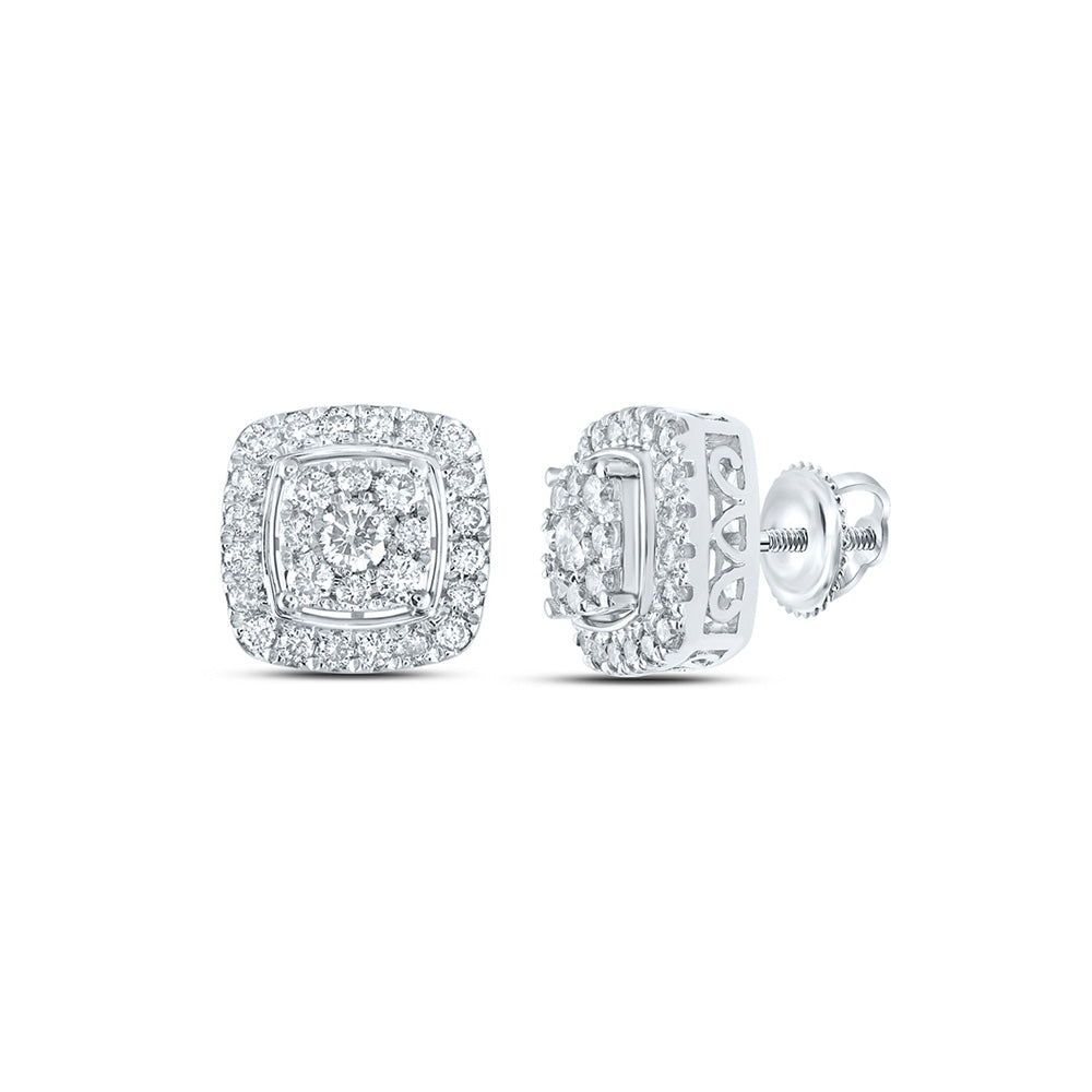 14kt White Gold Womens Round Diamond Square Earrings 1 Cttw