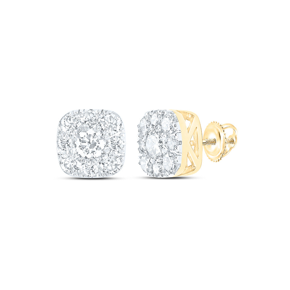 14kt Yellow Gold Womens Round Diamond Square Cluster Earrings 3/4 Cttw