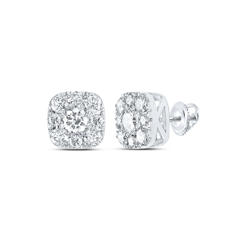 14kt White Gold Womens Round Diamond Square Cluster Earrings 3/4 Cttw