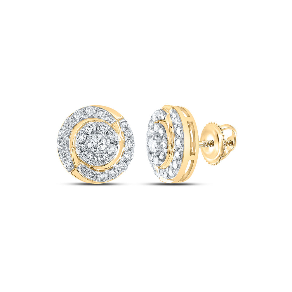 10kt Yellow Gold Womens Round Diamond Cluster Earrings 1 Cttw