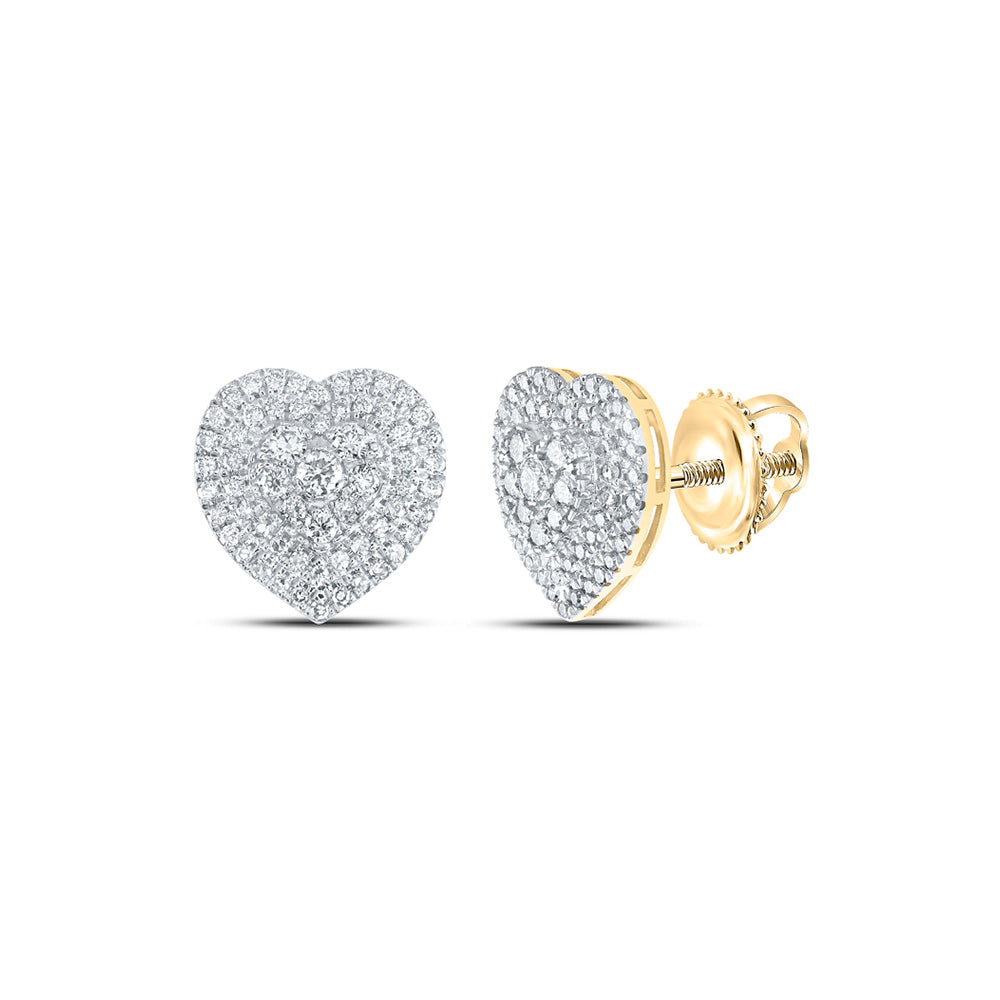 14kt Yellow Gold Womens Round Diamond Heart Earrings 1-1/2 Cttw