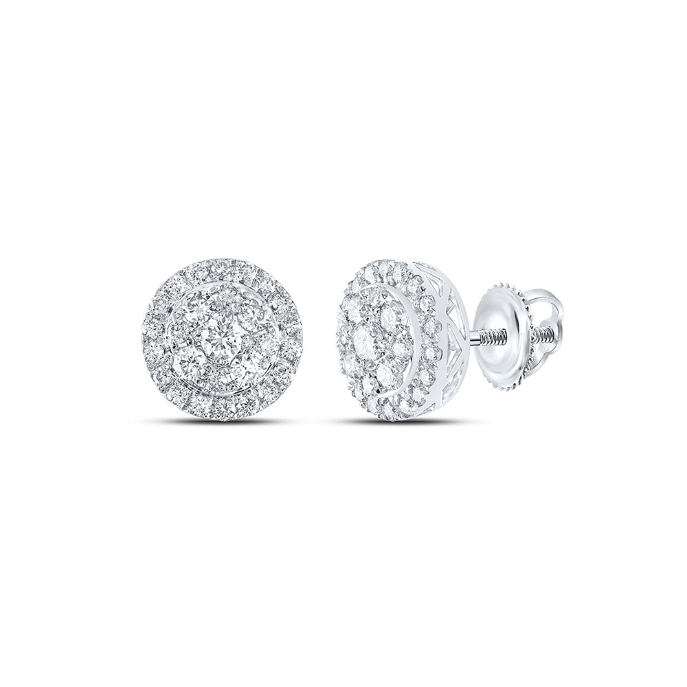 14kt White Gold Womens Round Diamond Cluster Earrings 1 Cttw