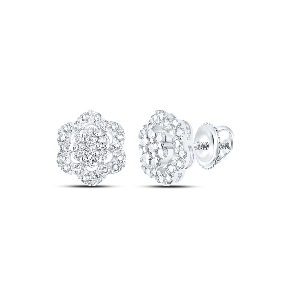 10kt White Gold Womens Round Diamond Cluster Earrings 1/2 Cttw