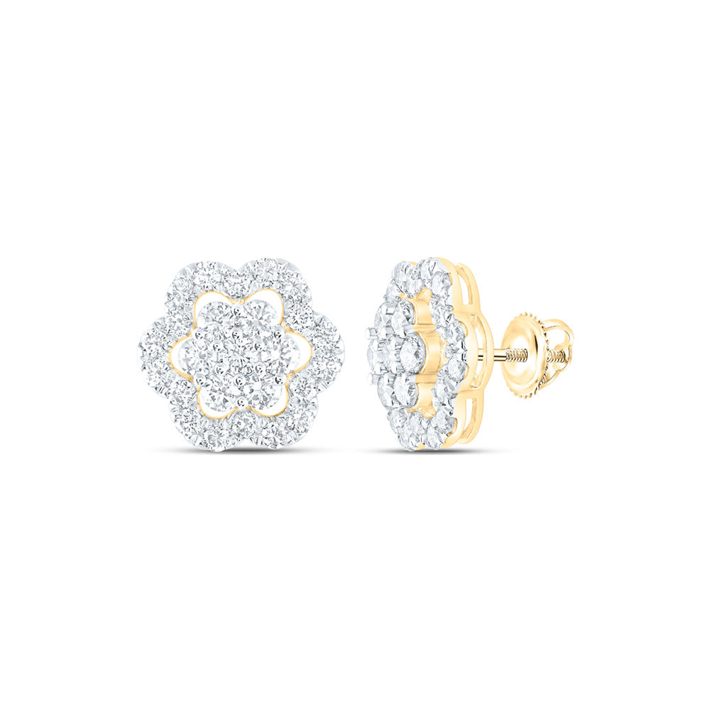 10kt Yellow Gold Womens Round Diamond Flower Cluster Earrings 2 Cttw