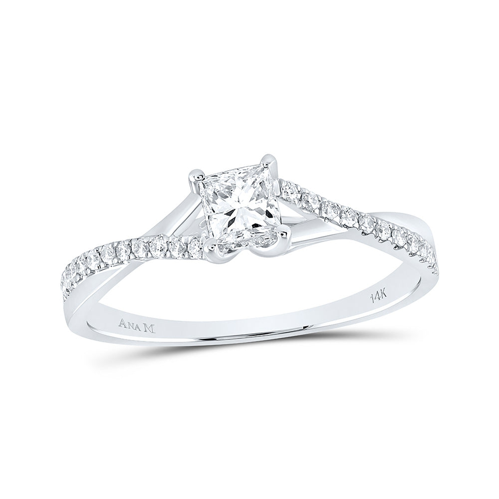 14kt White Gold Princess Diamond Solitaire Bridal Wedding Engagement Ring 1/2 Cttw