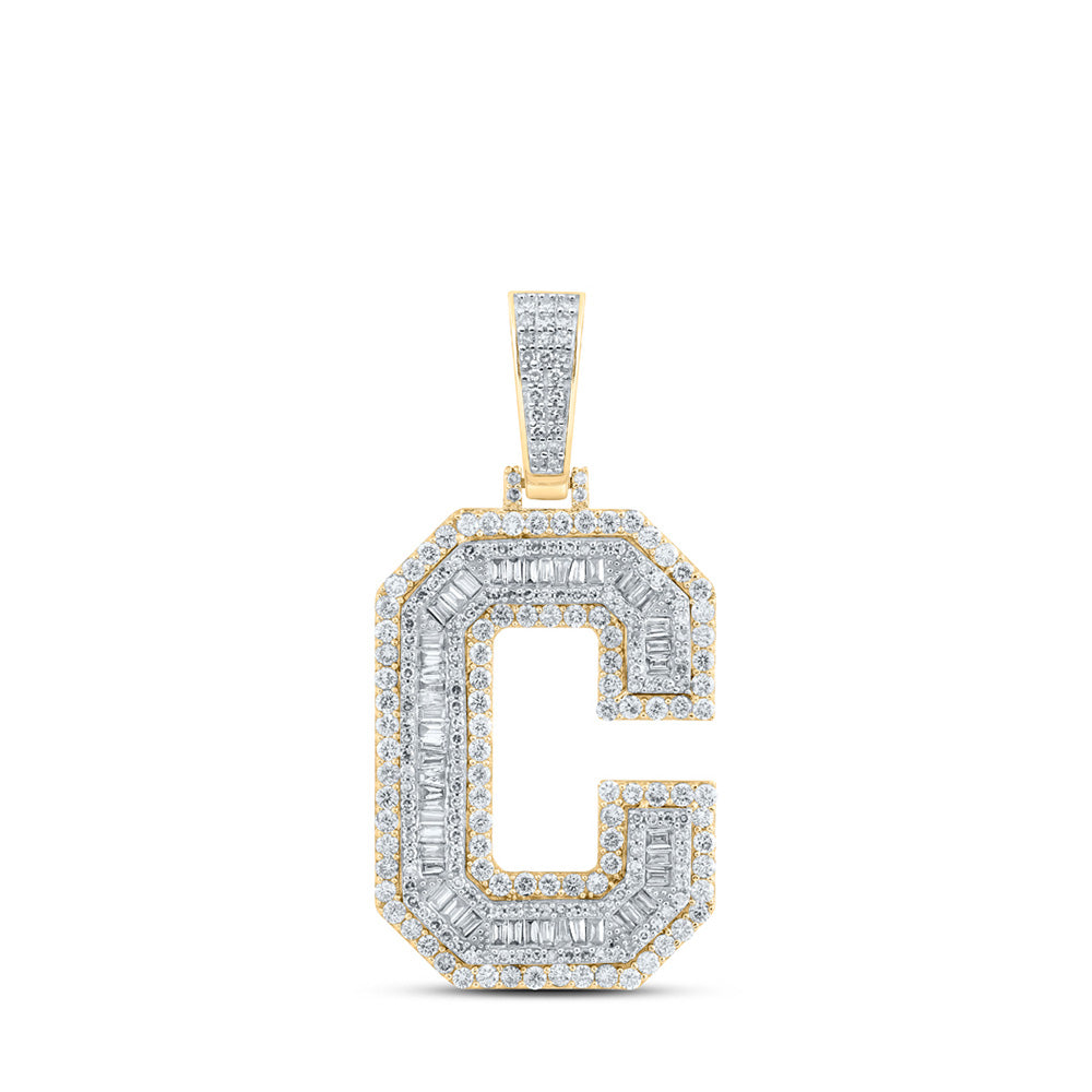 10kt Yellow Gold Mens Baguette Diamond C Initial Letter Charm Pendant 3 Cttw