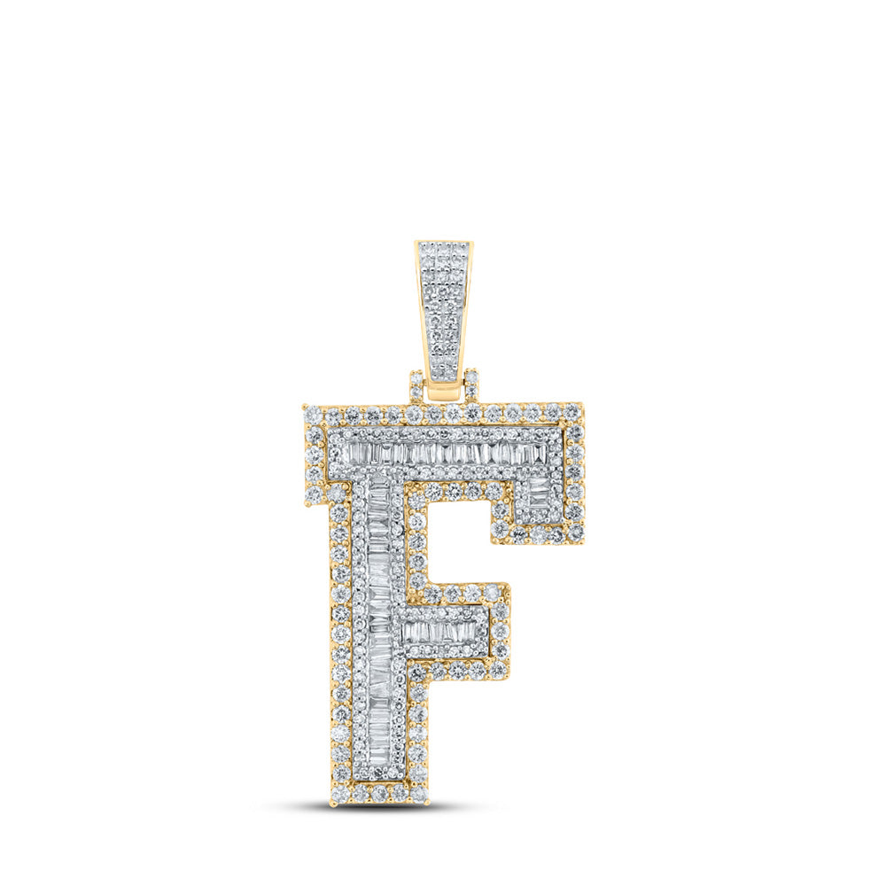 10kt Yellow Gold Mens Baguette Diamond F Initial Letter Charm Pendant 2-3/8 Cttw