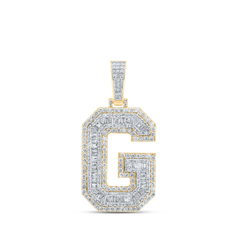 10kt Yellow Gold Mens Baguette Diamond G Initial Letter Charm Pendant 3 Cttw