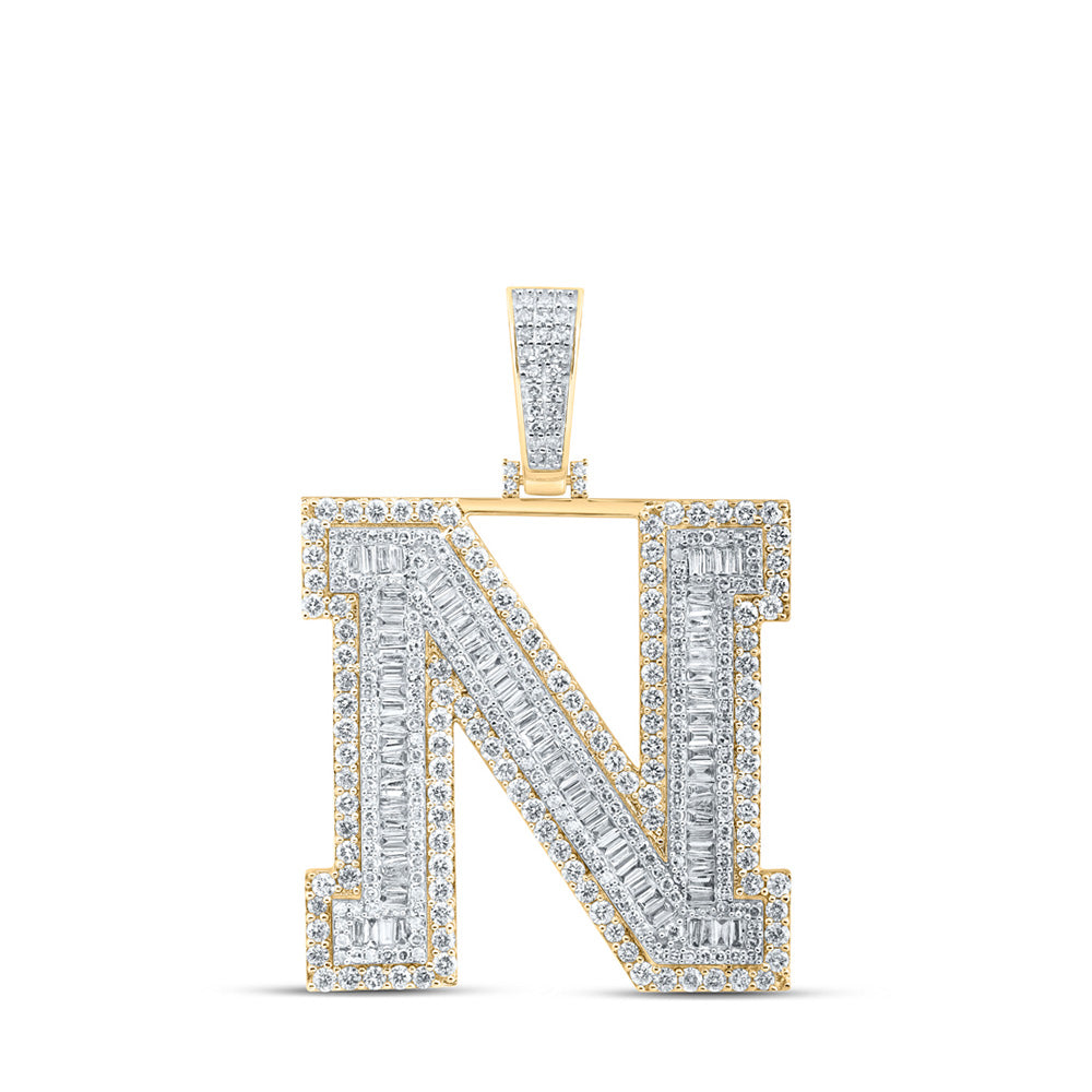 10kt Yellow Gold Mens Baguette Diamond N Initial Letter Charm Pendant 4 Cttw