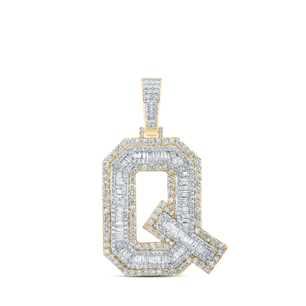 10kt Yellow Gold Mens Baguette Diamond Q Initial Letter Charm Pendant 3-1/2 Cttw