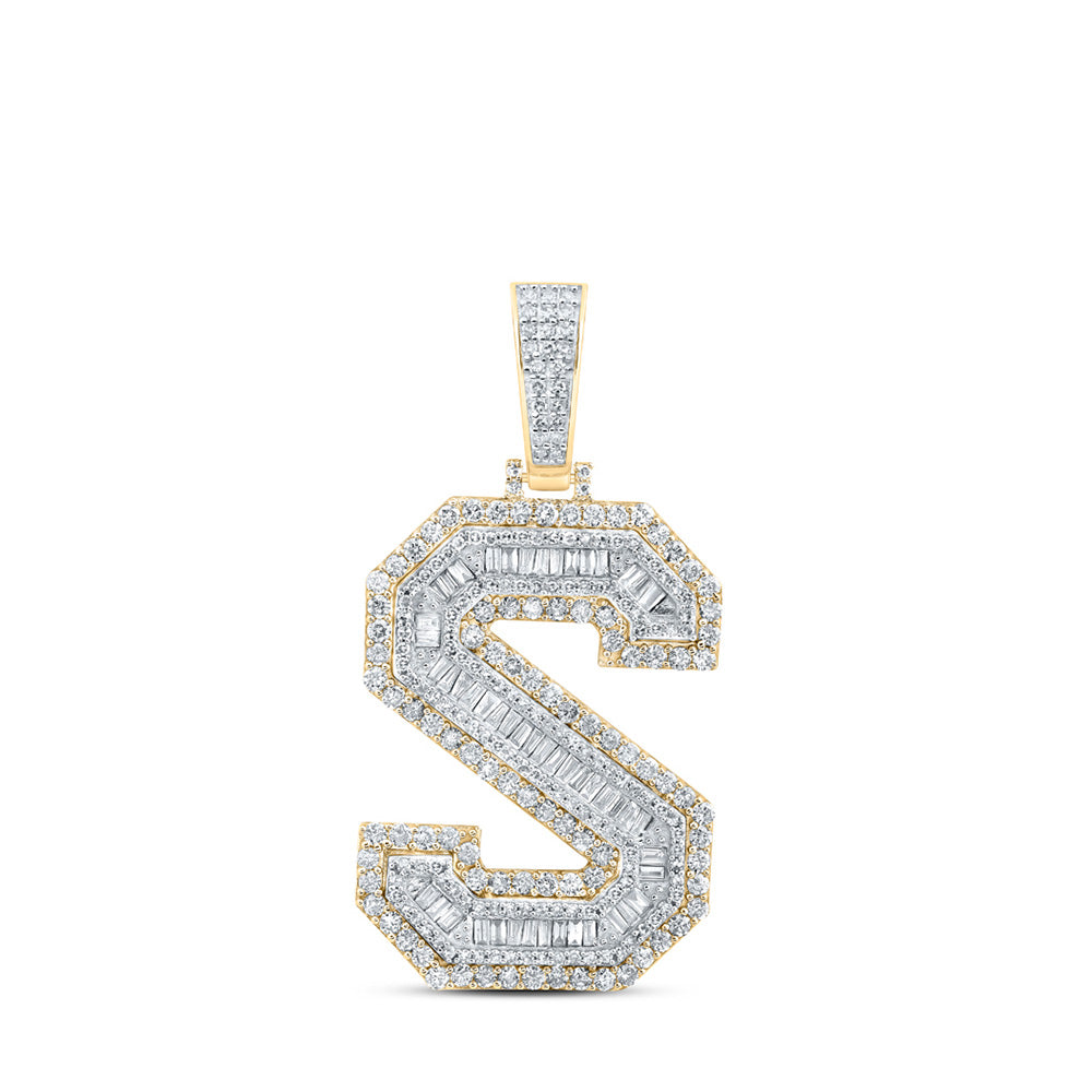 10kt Yellow Gold Mens Baguette Diamond S Initial Letter Charm Pendant 2-3/4 Cttw