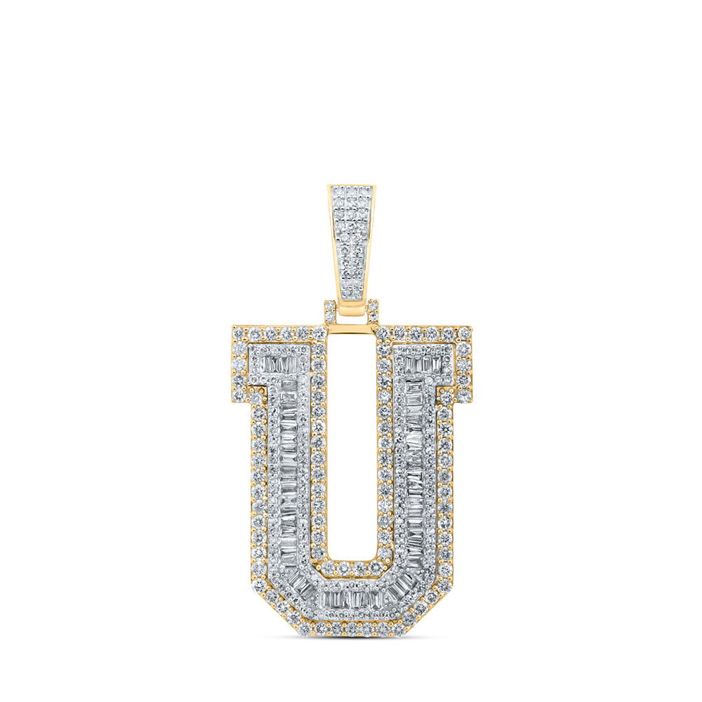 10kt Yellow Gold Mens Baguette Diamond U Initial Letter Charm Pendant 3 Cttw