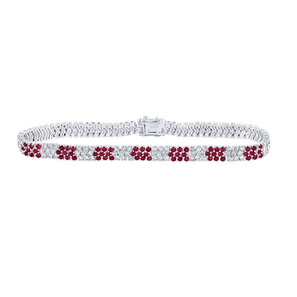 14kt White Gold Womens Round Ruby Diamond Tennis Bracelet 6-3/8 Cttw