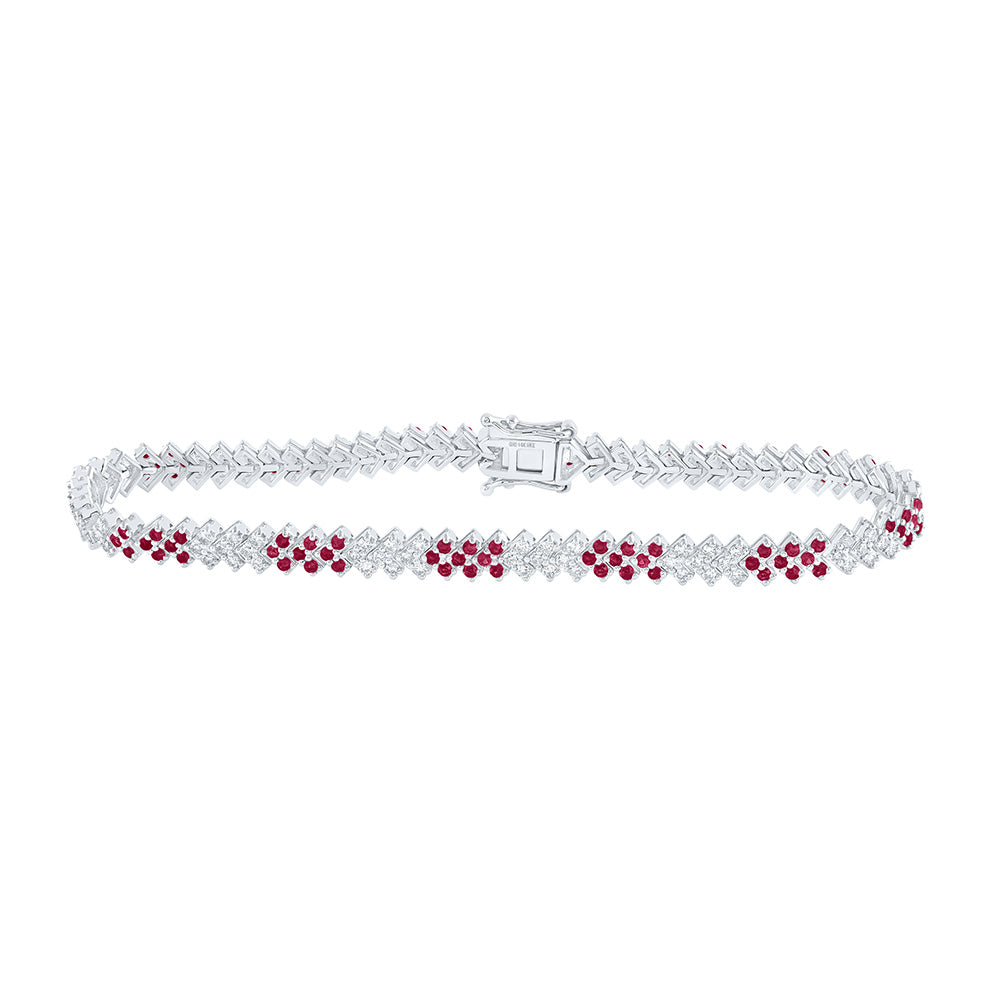 14kt White Gold Womens Round Ruby Diamond Tennis Bracelet 2-3/4 Cttw