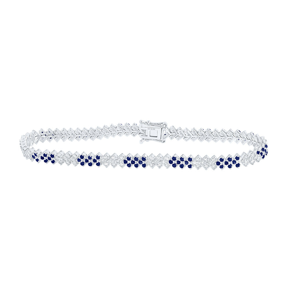 14kt White Gold Womens Round Blue Sapphire Diamond Tennis Bracelet 2-7/8 Cttw