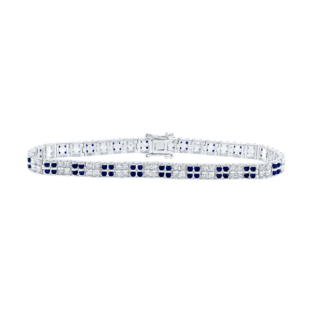 14kt White Gold Womens Round Blue Sapphire Diamond Tennis Bracelet 4-1/3 Cttw